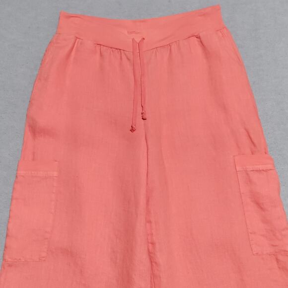 Flax Full Time Pants Linen Crop Wide Leg Drawstring Cargo Womens Small Mango - Picture 4 of 13